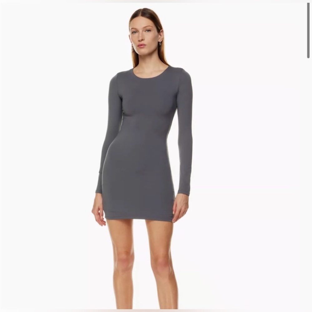 Aritzia Babaton Contour Charcoal Bodycon Mini Long Sleeve Dress Size Medium
